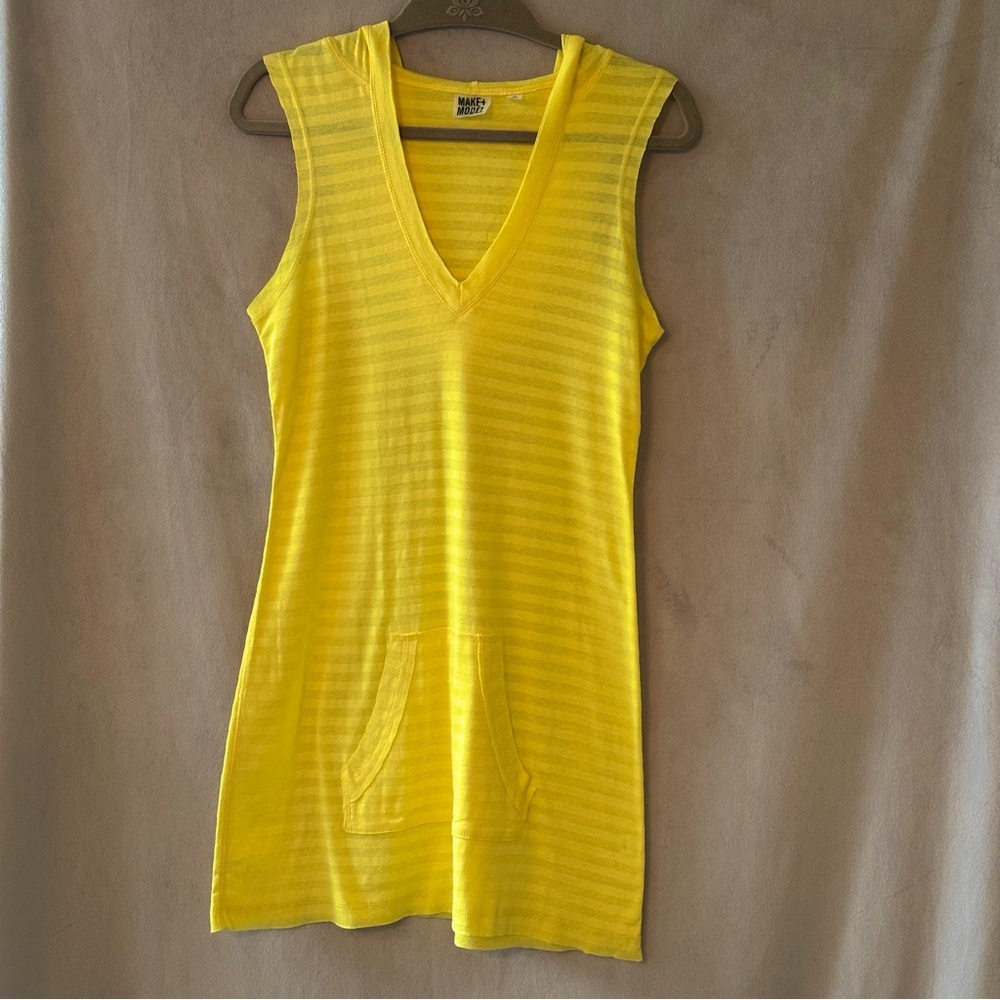 Sun Yellow striped swimsuit coverup with hood & front pocket